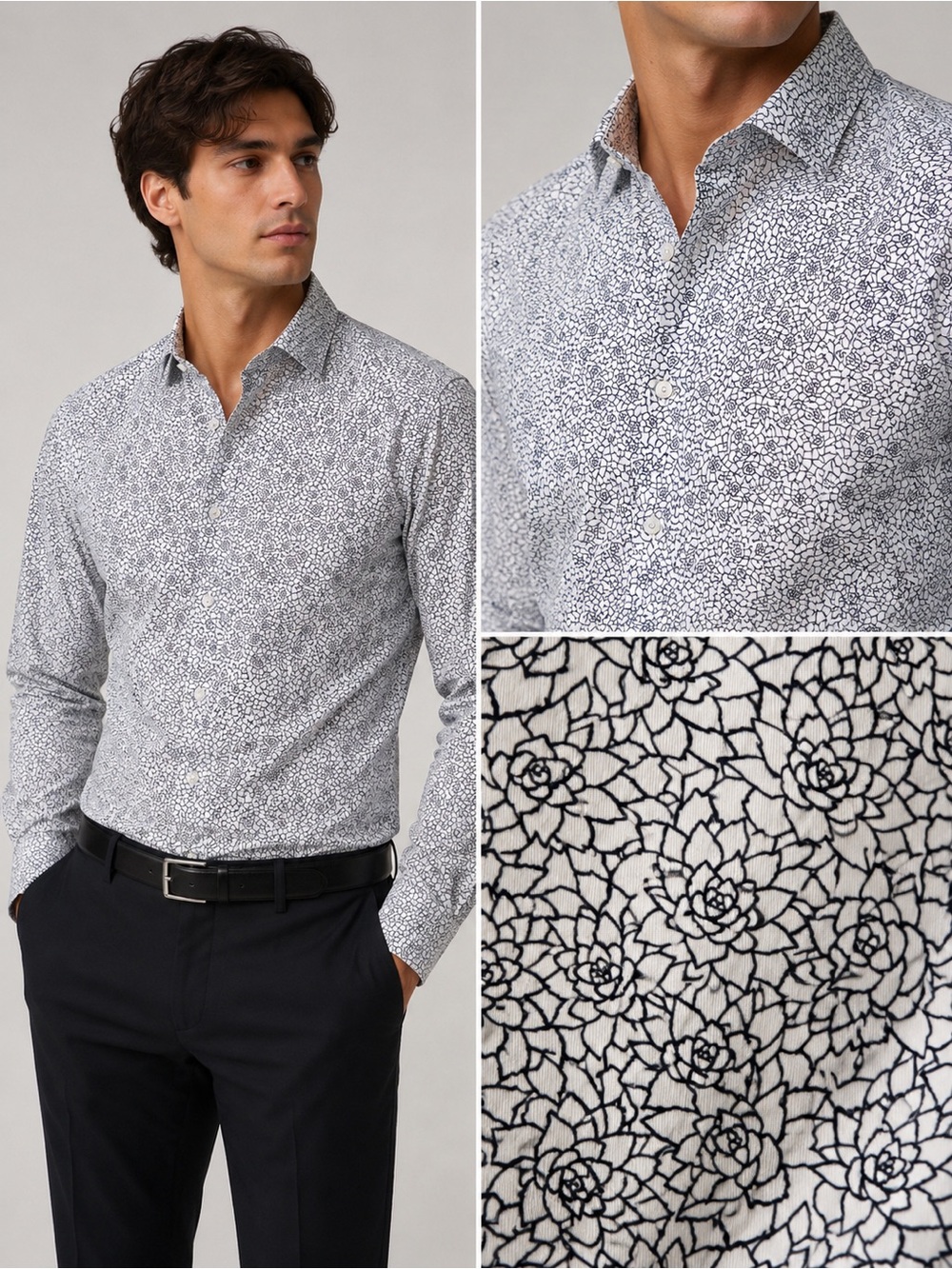 BOSS Ronni F-V20 Slim Fit Stretch Succulent Print Shirt M
